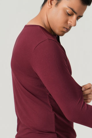 Define Fit - Henley Neck Long Sleeve - Red Rock