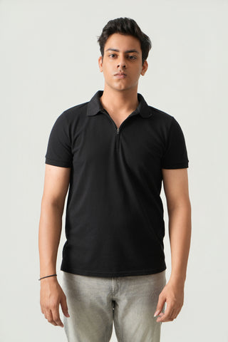 Define Fit - Zip Polo Short Sleeve - Charcoal Black