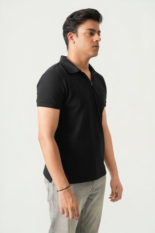 Define Fit - Zip Polo Short Sleeve - Charcoal Black