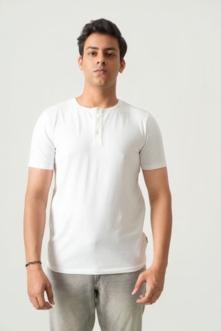 Define Fit - Henley Neck Short Sleeve - Classic White