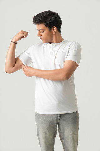 Define Fit - Henley Neck Short Sleeve - Classic White
