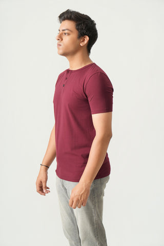Define Fit - Henley Neck Short Sleeve - Red Rock