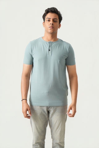 Define Fit - Henley Neck Short Sleeve - Sage Blue