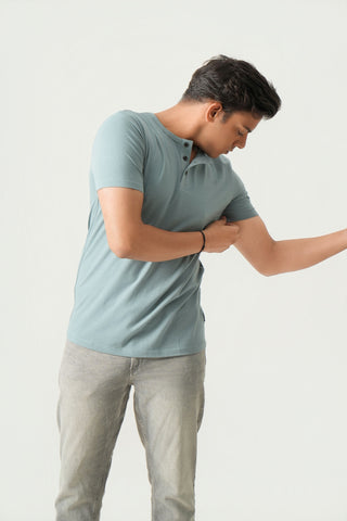 Define Fit - Henley Neck Short Sleeve - Sage Blue