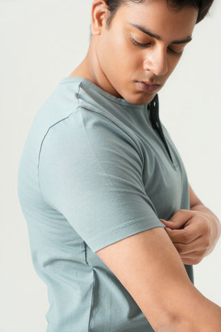 Define Fit - Henley Neck Short Sleeve - Sage Blue