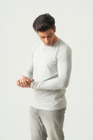 Define Fit - Henley Neck Long Sleeve - Granite Gray