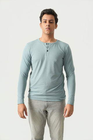 Define Fit - Henley Neck Long Sleeve - Sage Blue