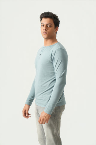 Define Fit - Henley Neck Long Sleeve - Sage Blue