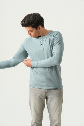 Define Fit - Henley Neck Long Sleeve - Sage Blue