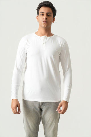 Define Fit - Henley Neck Long Sleeve - Classic White
