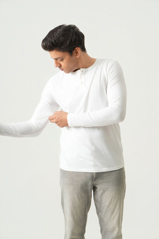 Define Fit - Henley Neck Long Sleeve - Classic White