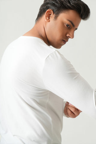 Define Fit - Henley Neck Long Sleeve - Classic White
