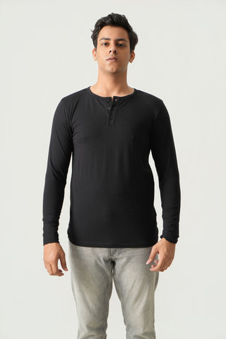 Define Fit - Henley Neck Long Sleeve - Charcoal Black