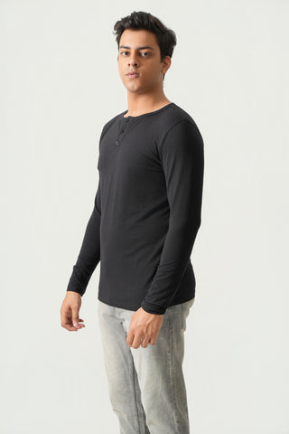 Define Fit - Henley Neck Long Sleeve - Charcoal Black