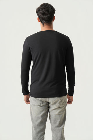 Define Fit - Henley Neck Long Sleeve - Charcoal Black