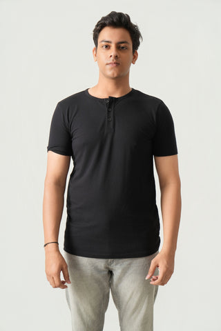 Define Fit - Henley Neck Short Sleeve - Charcoal Black