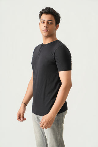 Define Fit - Henley Neck Short Sleeve - Charcoal Black