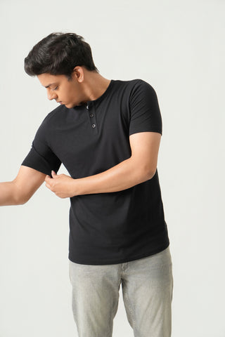 Define Fit - Henley Neck Short Sleeve - Charcoal Black