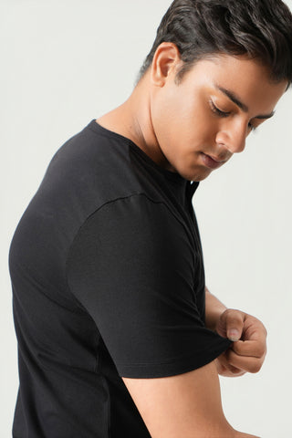 Define Fit - Henley Neck Short Sleeve - Charcoal Black