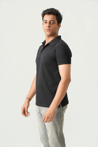 Define Fit - Button Polo Short Sleeve - Charcoal Black