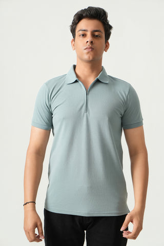 Define Fit - Zip Polo Short Sleeve - Sage Blue