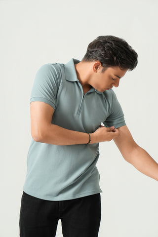 Define Fit - Zip Polo Short Sleeve - Sage Blue