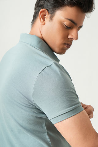 Define Fit - Zip Polo Short Sleeve - Sage Blue