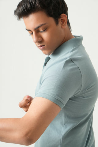 Define Fit - Button Polo Short Sleeve - Sage Blue