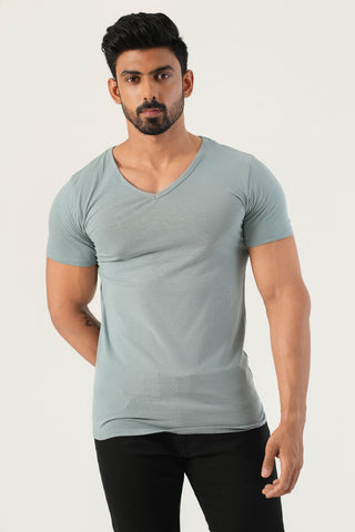 Power Fit - V-Neck Short Sleeve - Sage Blue