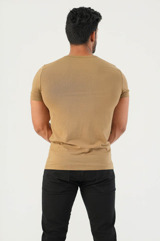 Structure Fit (P/D) - Henley Neck Short Sleeve - Camel Brown