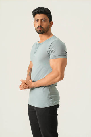 Power Fit - Henley Neck Short Sleeve - Sage Blue