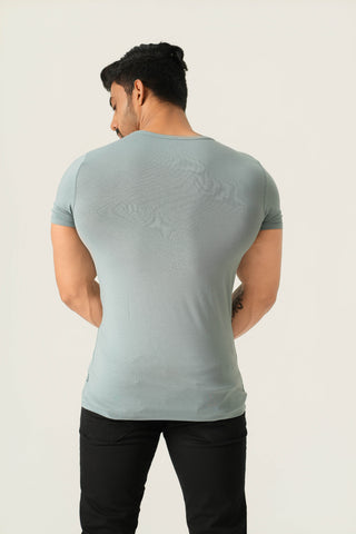 Power Fit - Henley Neck Short Sleeve - Sage Blue
