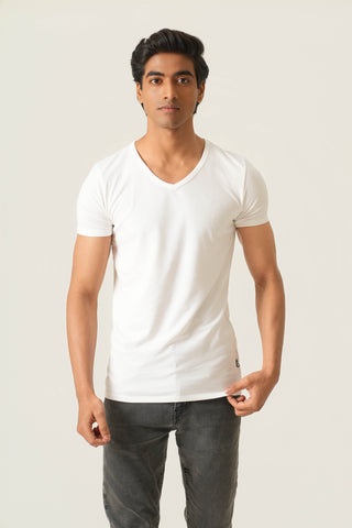Sleek Fit- V-Neck Short Sleeve- Classic White