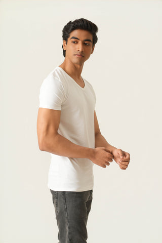 Sleek Fit- V-Neck Short Sleeve- Classic White