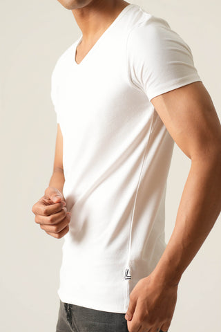 Sleek Fit- V-Neck Short Sleeve- Classic White
