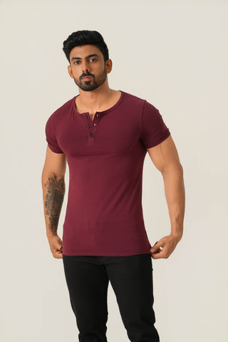 Power Fit - Henley Neck Short Sleeve - Red Rock
