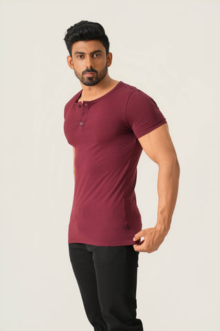 Power Fit - Henley Neck Short Sleeve - Red Rock