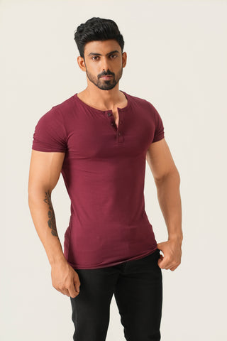 Power Fit - Henley Neck Short Sleeve - Red Rock