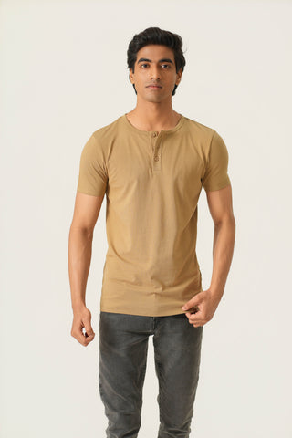 V-Taper Fit (S/V) Henley Neck Short Sleeve - Camel Brown