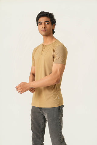 V-Taper Fit (S/V) Henley Neck Short Sleeve - Camel Brown