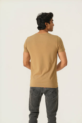 V-Taper Fit (S/V) Henley Neck Short Sleeve - Camel Brown
