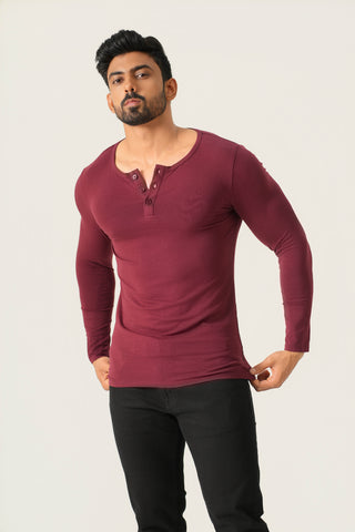 Power Fit - Henley Neck Long Sleeve - Red Rock
