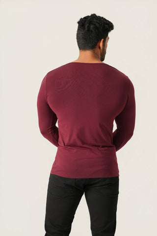 Power Fit - Henley Neck Long Sleeve - Red Rock