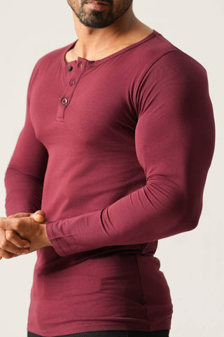 Power Fit - Henley Neck Long Sleeve - Red Rock