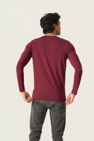 Sleek Fit- Henley Neck Long Sleeve- Red Rock