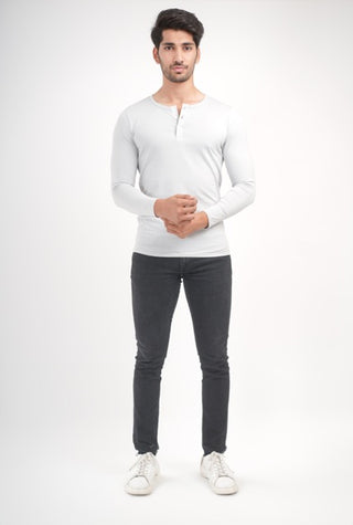 Sleek Fit- Henley Neck Long Sleeve- Granite Gray