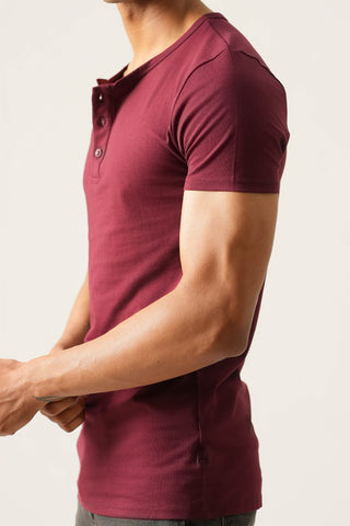 Sleek Fit- Henley Neck Short Sleeve- Red Rock