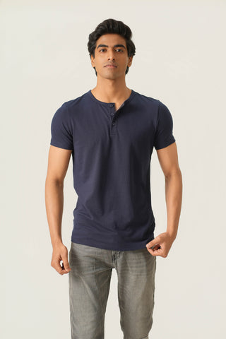 V-Taper Fit (S/V) Henley Neck Short Sleeve - Night Navy