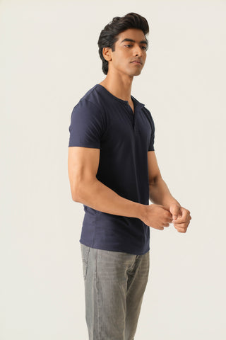 V-Taper Fit (S/V) Henley Neck Short Sleeve - Night Navy