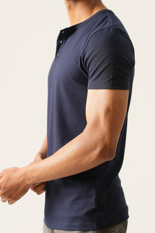 V-Taper Fit (S/V) Henley Neck Short Sleeve - Night Navy